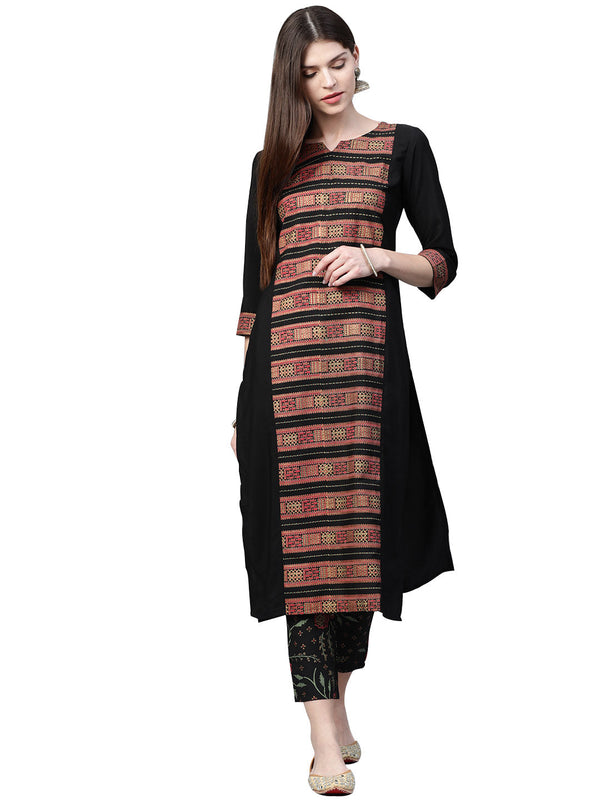 Women's Black Crepe Kurta And Pant Set - Ziyaa