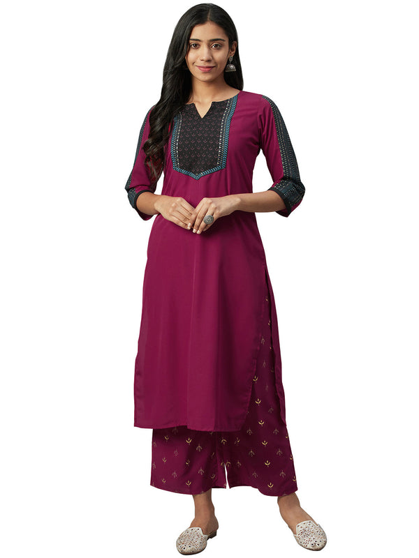 Women's Pink Crepe Kurta And Palazzo Set - Ziyaa