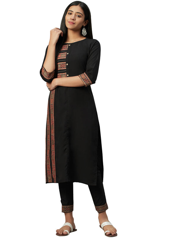 Women's Black Crepe Kurta And Pant Set - Ziyaa