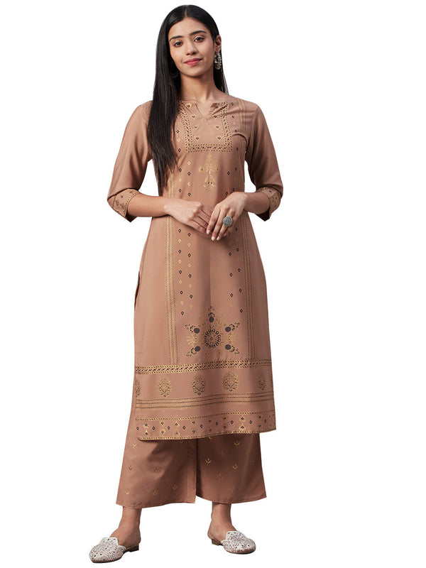 Women's Chiku Crepe Kurta And Palazzo Set - Ziyaa