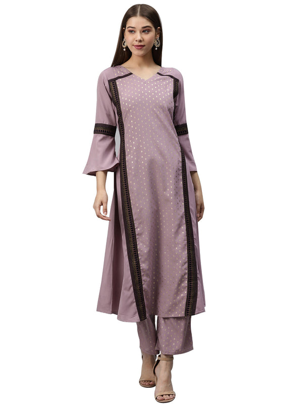 Women's Purple Crepe Kurta And Palazzo Set - Ziyaa