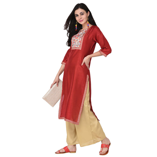 Women Red Silk Kurta and Palazzo Set by Ziyaa (2 Pc Set)