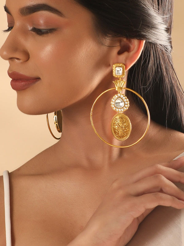 As Seen On Esha Deol - Rubans 22K Gold plated Polki Zirconia Statement Dangle Earrings