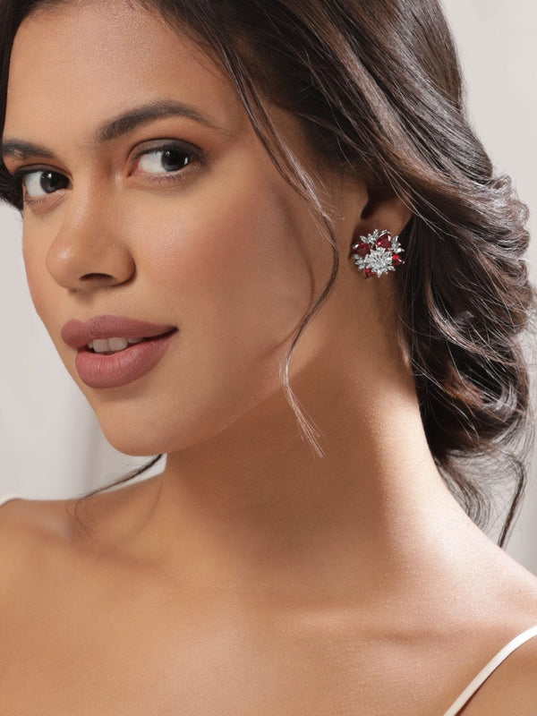 As Seen On Mansi Ugale Rubans Silver-Toned Geometric Studs Earrings