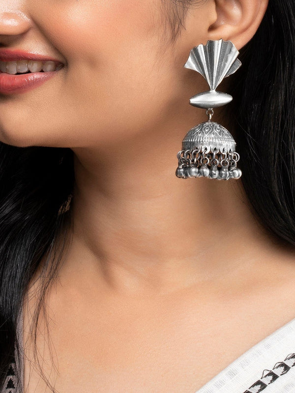 As Seen On Shweta Tiwari - Rubans Oxidized Silver Plated Ghungroo Jhumka Earrings.