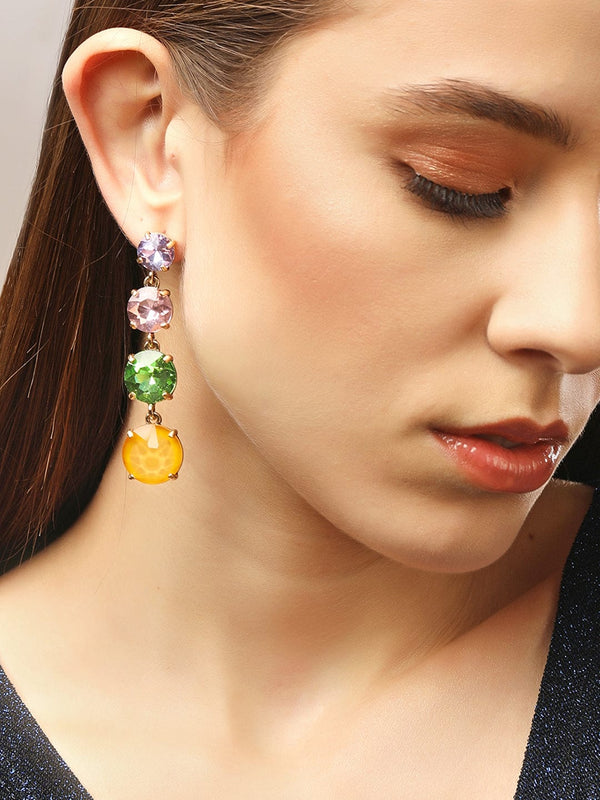 As Seen On Sonakshi Sinha - Rubans Voguish Multicoloured Round Zircon Stones Long Party Earring