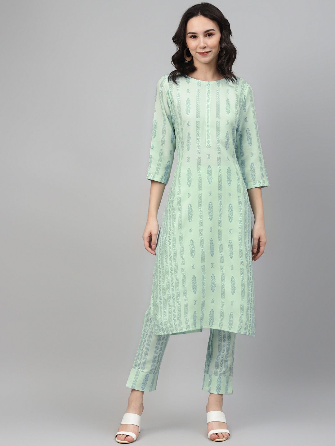 Women's Green Color Screen Print Straight Kurta And Pant Set - Ziyaa