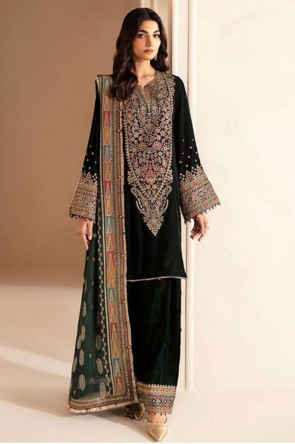 Velvet Outfit with Exquisite Embroidery & Sequence Work, Rayon Bottom & Fancy Georgette Dupatta