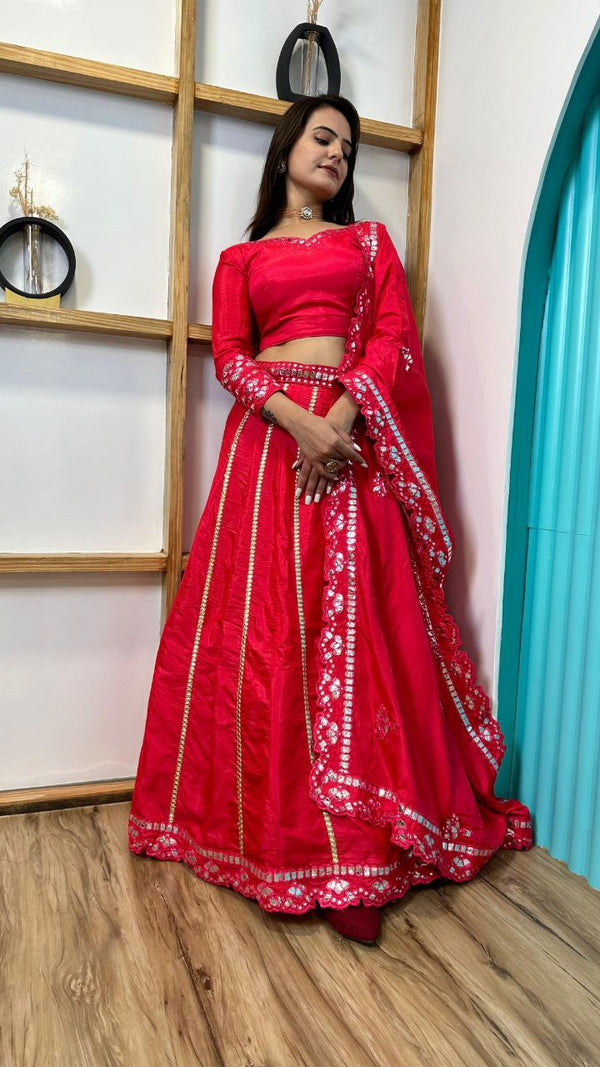 Complete Your Look: Hot Pink Two-Tone Slub Silk Lehenga Set