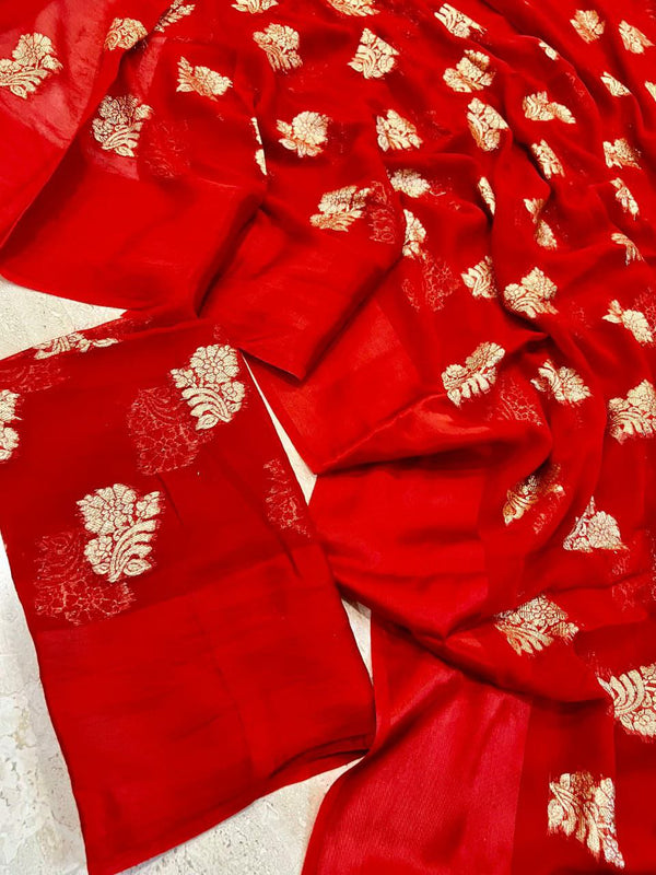 Premium Viscose Georgette Saree with Sattin Flower Border and Blouse