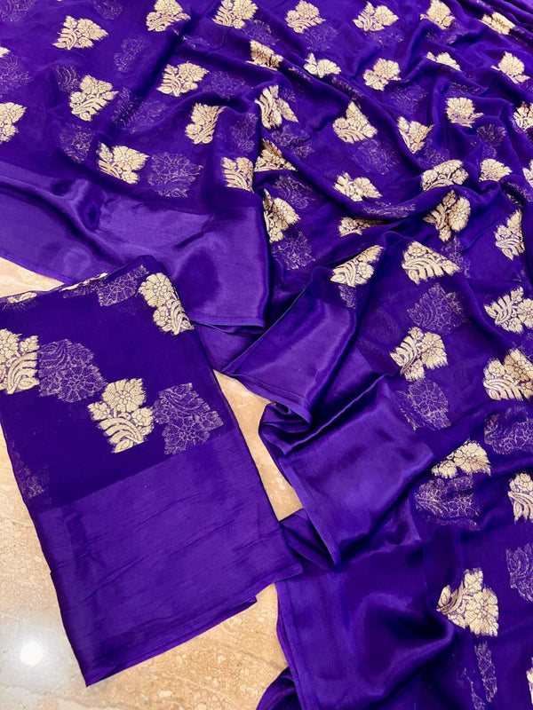 Viscose Georgette Sattin Border Saree with Floral Design and Running Blouse