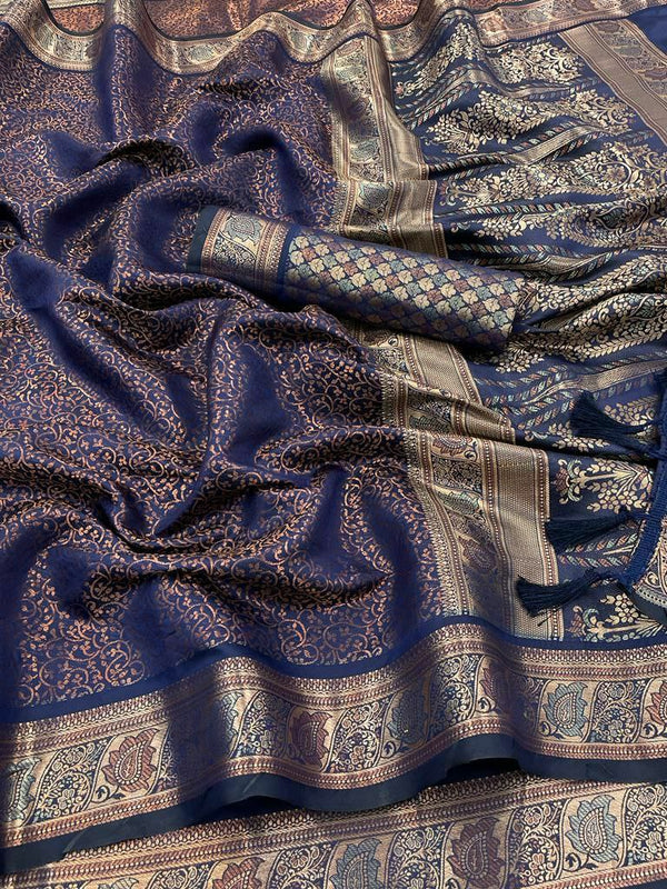 Elegant Dharmavaram Pattu Saree with Copper Zari Work, Zari Brocade Pallu & Blouse