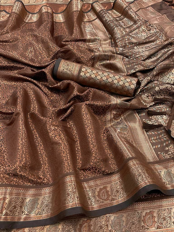 Copper Zari Work Dharmavaram Pattu Saree with Rich Zari Brocade Pallu & Full Zari Blouse