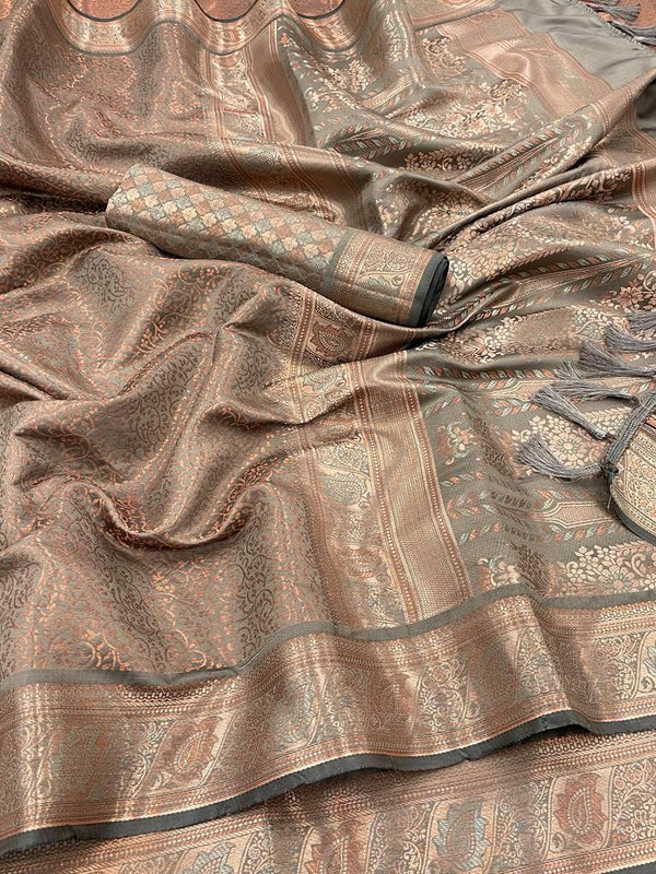 Exquisite Dharmavaram Pattu Saree with Copper Zari Work & Full Zari Brocade Blouse