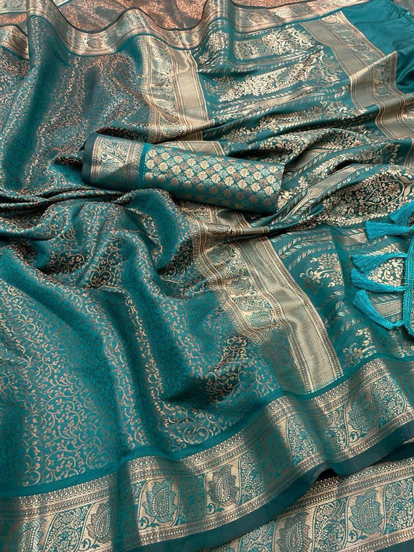 Luxury Handloom Dharmavaram Pattu Saree with Copper Zari Border & Brocade Zari Blouse