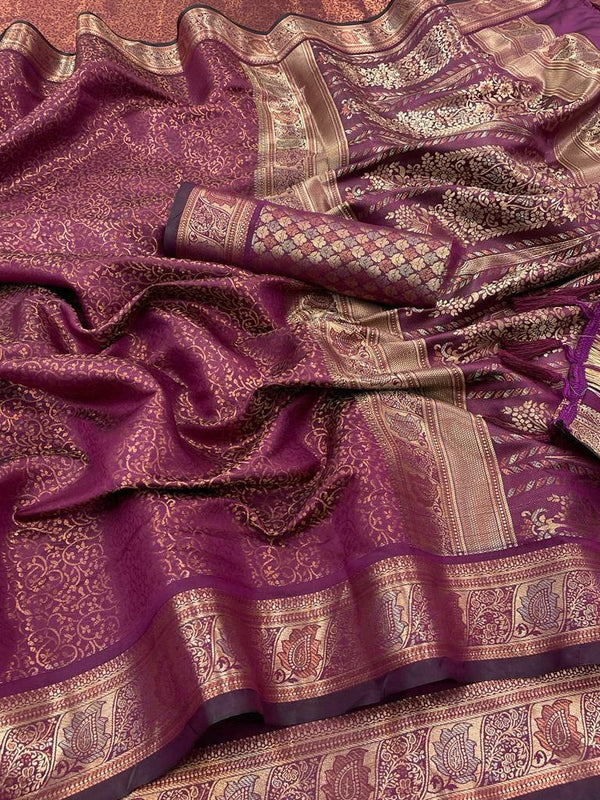 Opulent Soft Dharmavaram Pattu Saree with Copper Zari Work & Brocade Pallu