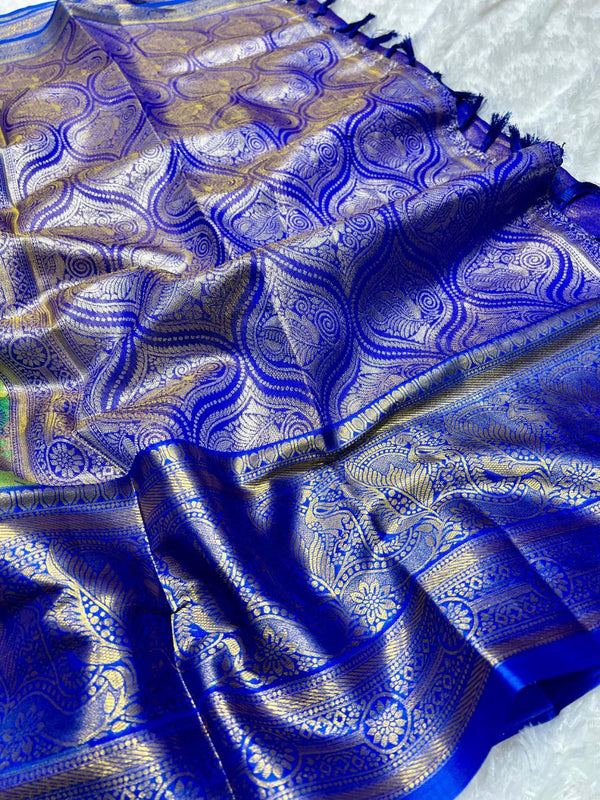 Peacock & Jungle Motif Bridal Pattu Silk Saree with Grand Brocade Pallu