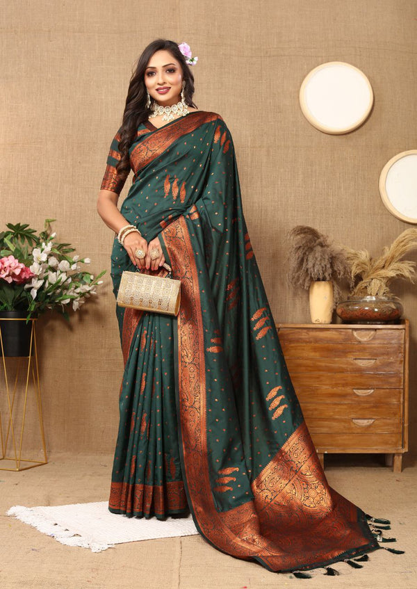 Designer Soft Silk Saree with Zari Weaving Motifs, Pallu & Tassels