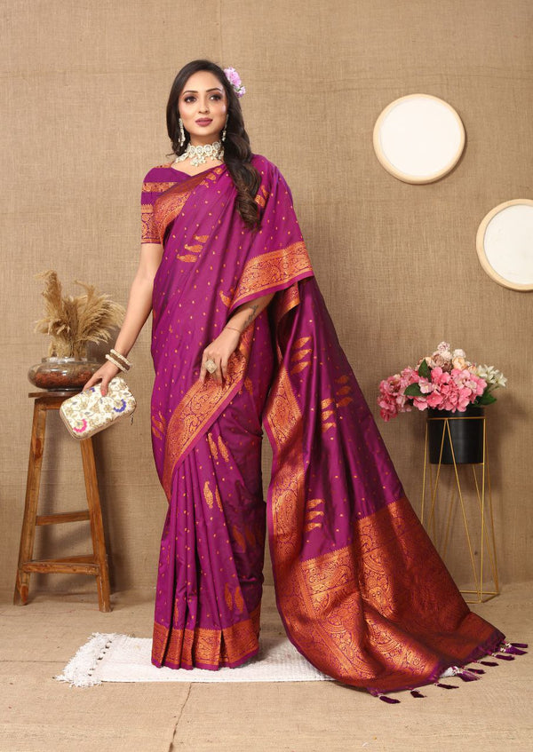 Silk Saree with Zari Weaving Motifs & Rich Pallu with Tassels