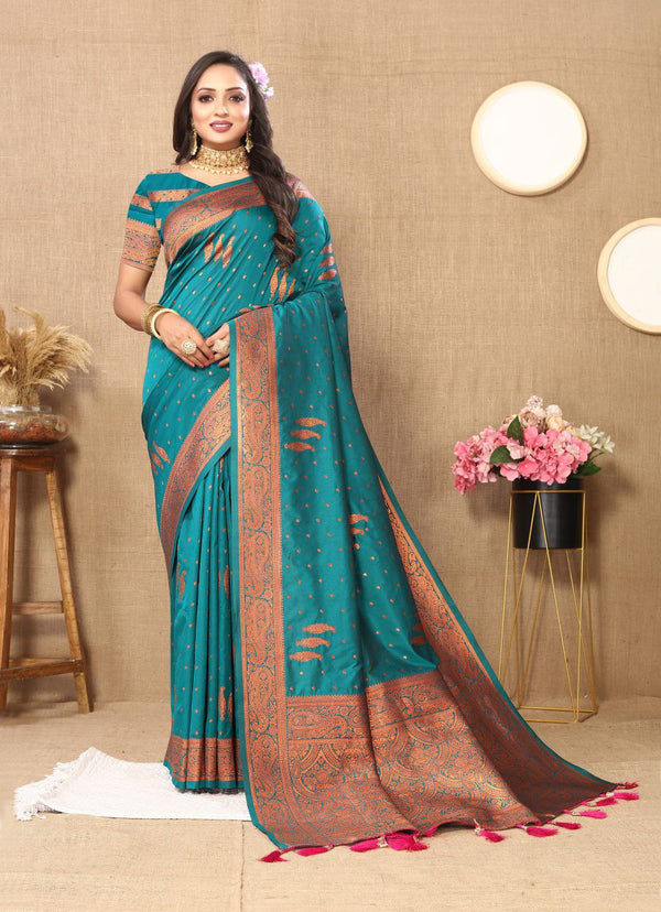 Charming Soft Silk Saree with Zari Weaving Motifs & Rich Zari Pallu