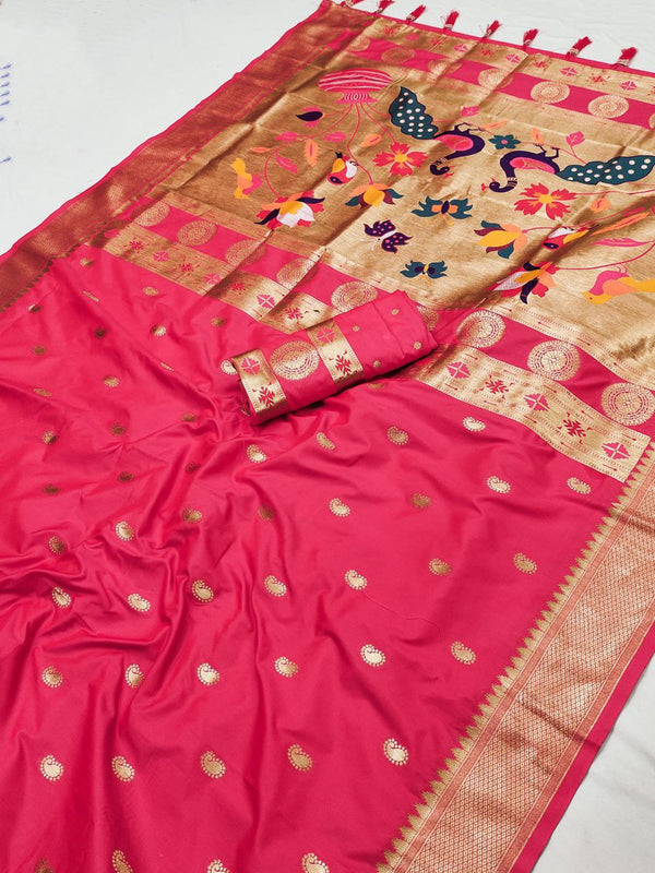 Handwoven Paithani Silk Saree with Rich Gold Pallu