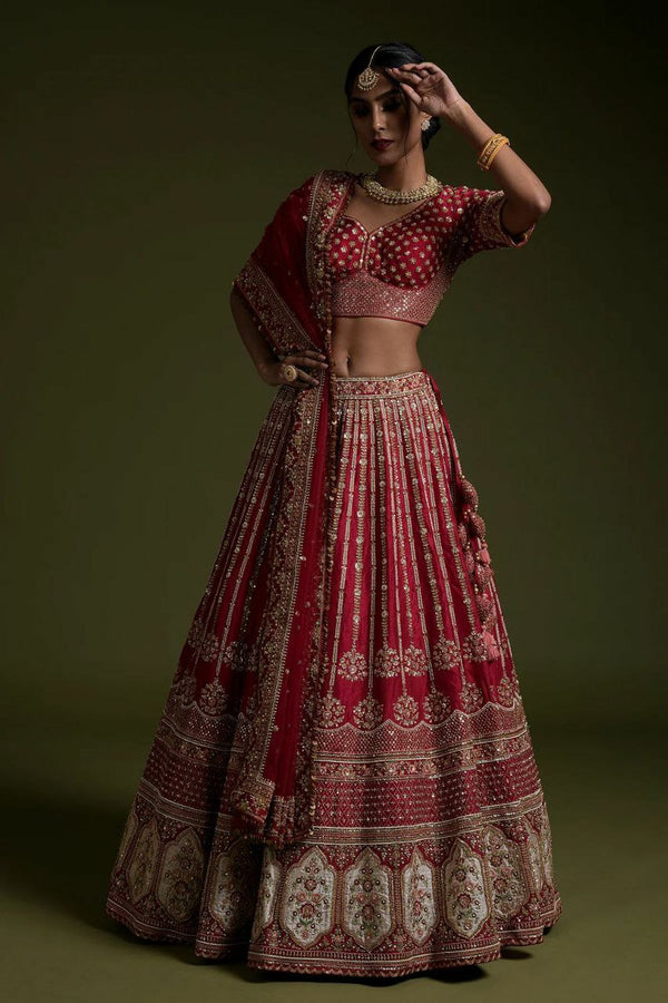 Designer Rangoon Silk Lehenga with Sequins, Dori Work, Coordinated Blouse & Net Dupatta