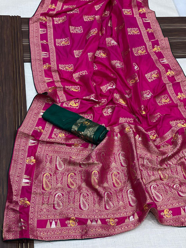 Classic Hand-Dyed Viscos Dola Silk Saree with Latkan on Pallu & Weaving Work