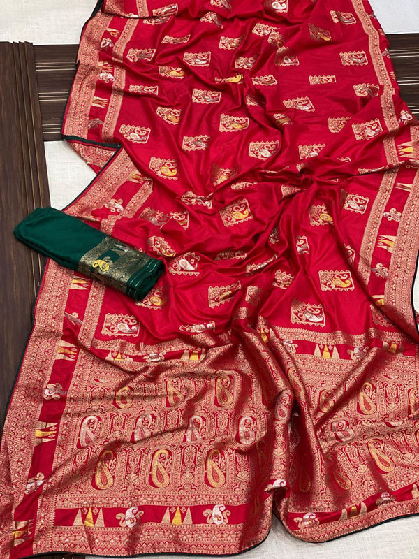 Glamorous Viscos Dola Silk Saree with Hand Dyeing, Weaving & Latkan Tassels