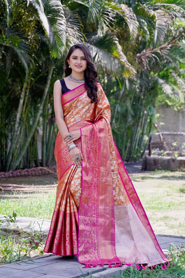 Sophisticated Kanjivaram Soft Silk Saree with Zari Work and Meenakari Borderc