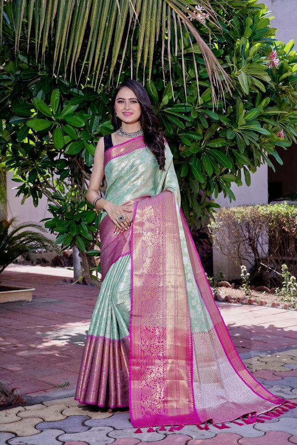 Festive Kanjivaram Soft Silk Saree with Tassel Detail