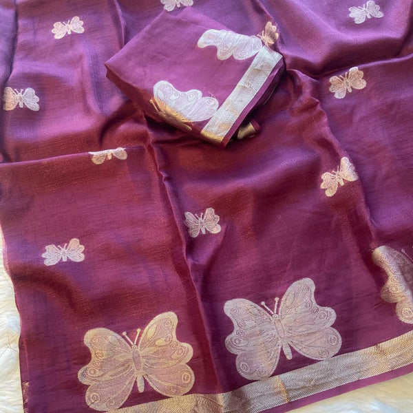 Partywear Viscose Khadi Saree with Jacquard Bird Figure and Running Blouse