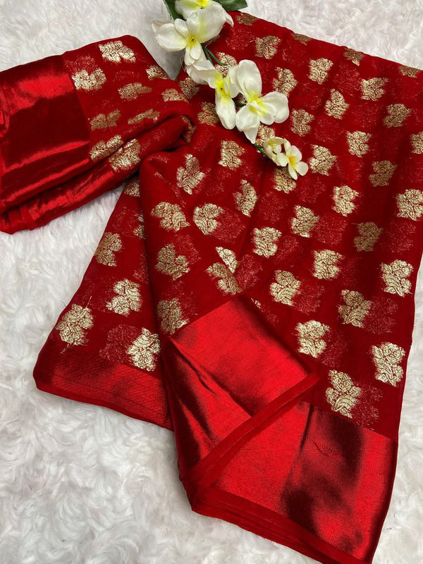 Floral Viscose Georgette Saree with Sattin Border for Special Events