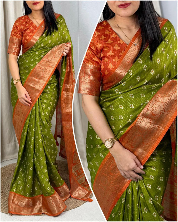 Elegantly Designed Muslin Cotton Saree with Zari Jacquard Border & Tassels