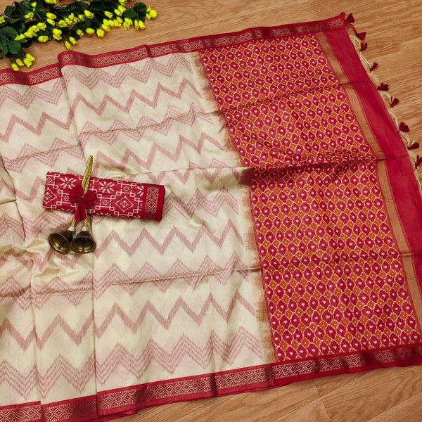 Elegant Laheriya Saree with Tussar Silk and Ikkat Border