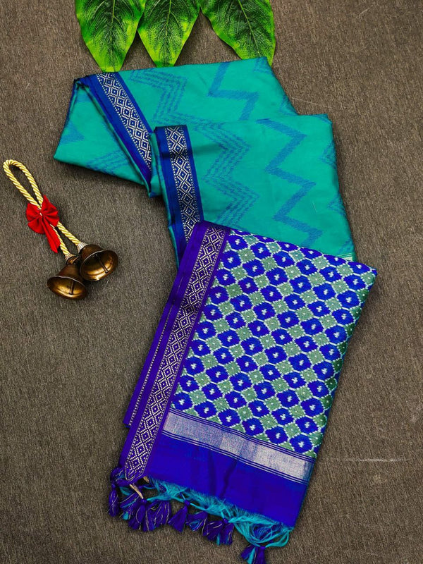 All-Over Laheriya Tussar Saree with Traditional Ikkat Pallu