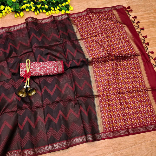 Rich Ikkat Pallu Tussar Saree with Laheriya Pattern