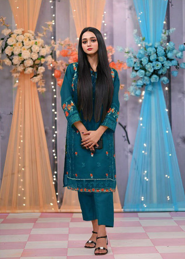 Graceful Stitched Organza Suit with Sequence and Santoon Bottom