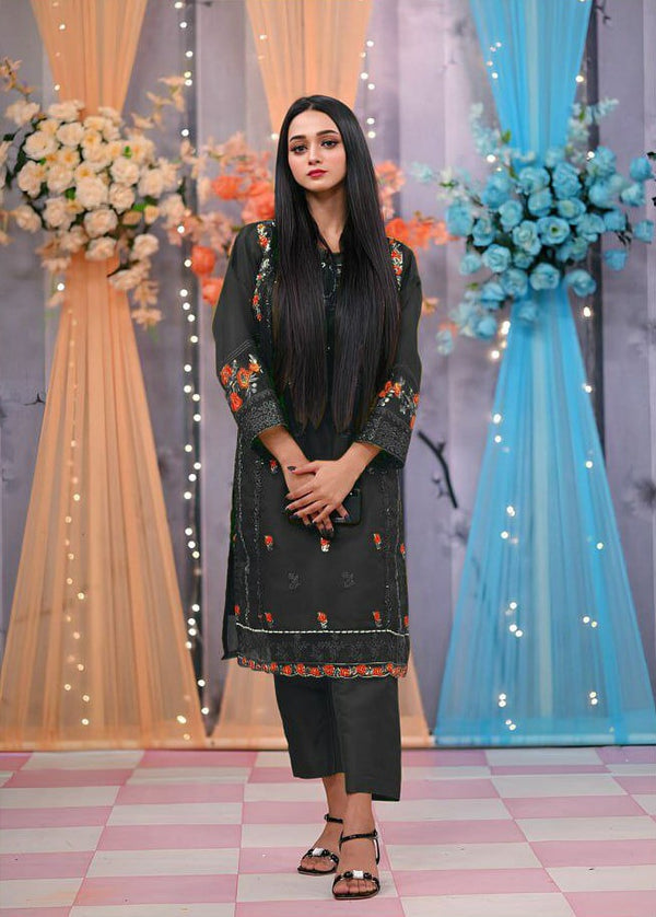 Traditional Semi-Stitched Organza Suit with Embroidery Detailing