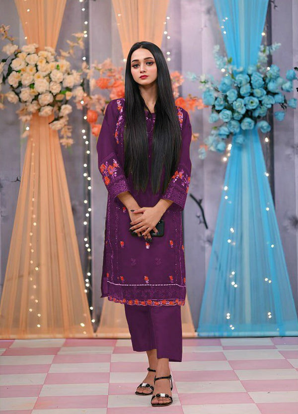 Stitched Designer Organza Suit with Embroidered Dupatta