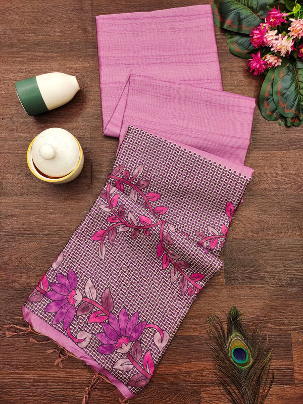 Soft Tussar Silk Saree with Dotted Floral Design and Fancy Tassels