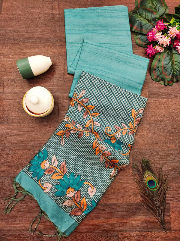 Desi Tussar Silk Saree with Conceptual Floral Jal on Pallu and Tassels