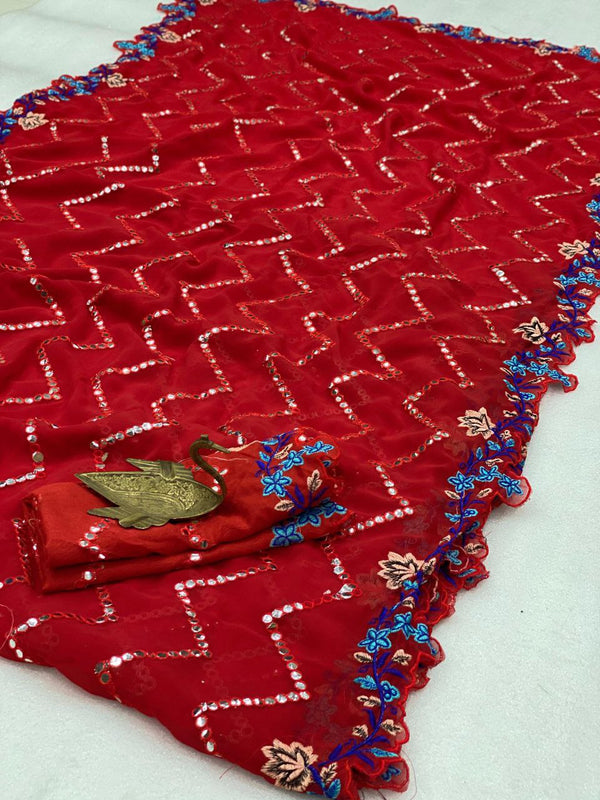 Elegant Georgette Saree with Foil Mirror Work and Embroidery, 6.30 Meters Length with Banglori Silk Blouse