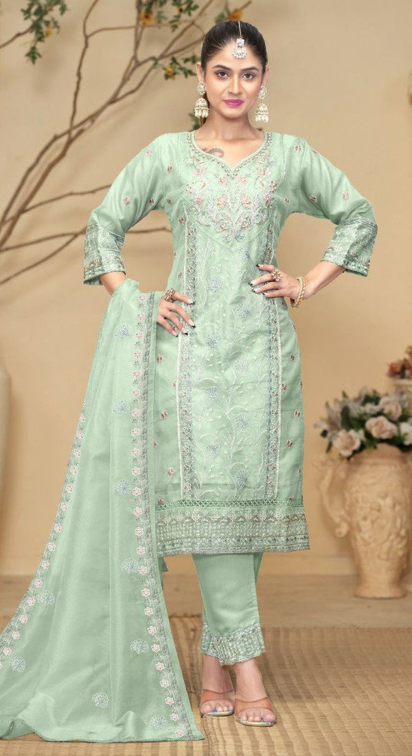 Stylish Organza Embroidery Top with Silk Stitch Bottom and Matching Dupatta – Ideal for Weddings