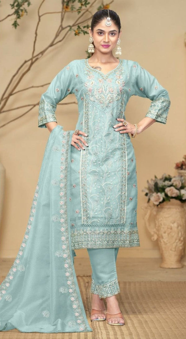 Glamorous Fancy Organza Embroidery Top, Silk Stitch Bottom, and Dupatta Set – Perfect for Celebrations