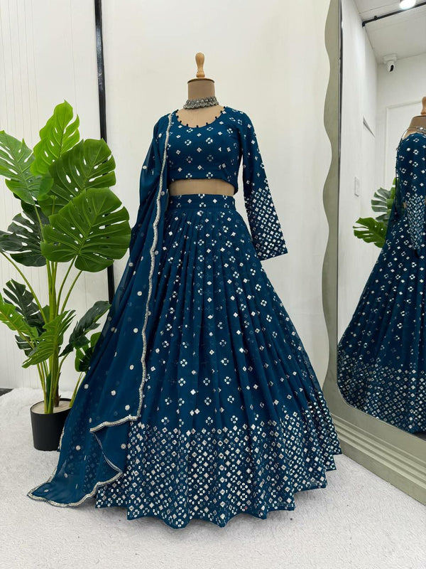 Sophisticated Faux Georgette Lehenga with Thread Sequence and Semi-Stitched Choli