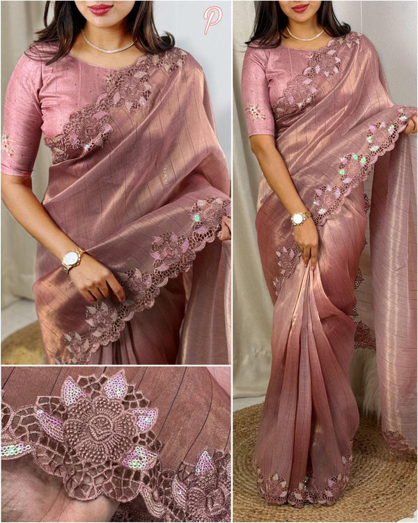 Taspa Silk Party Saree with Shaded Print, Matte Sequins, and Cutwork Boaring Pattern