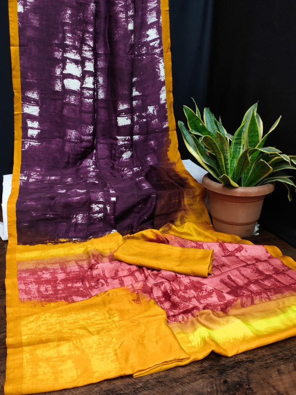 Elegant Tussar Cotton Kalini Silk Saree with Full Sibori Print and Designer Fancy Pallu