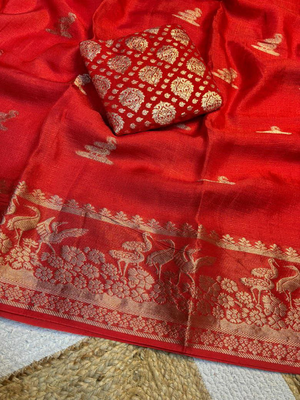 Contemporary Partywear Viscose Khadi Silk Saree with Jacquard Heron and Zari Blouse