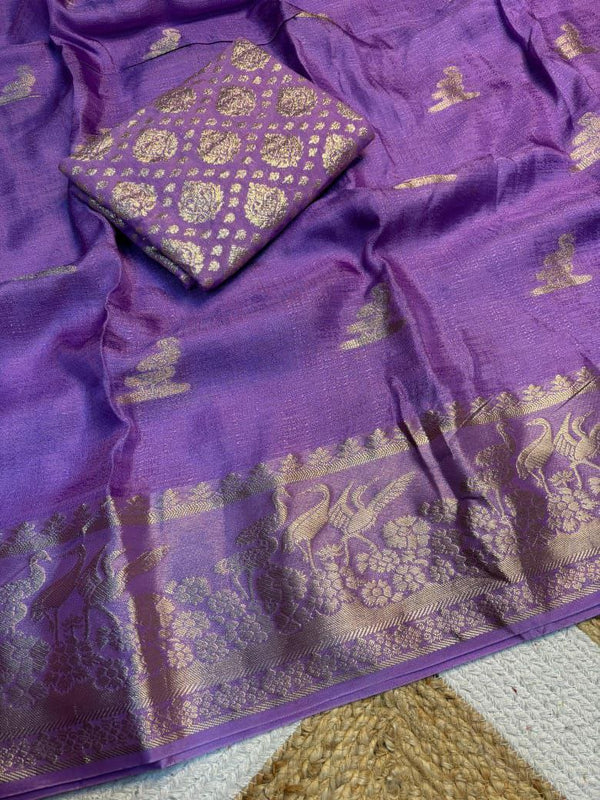 Pure Viscose Khadi Silk Saree with Jacquard Heron Figures and Shimmering Zari Blouse