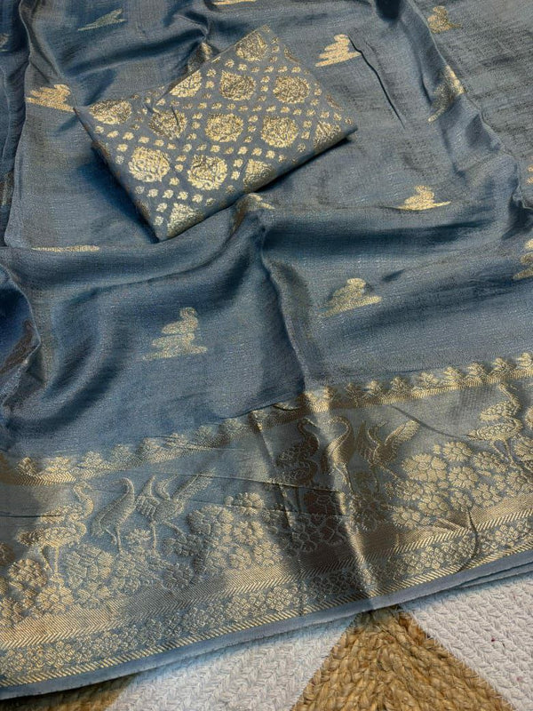 Charming Viscose Khadi Silk Saree with Jacquard Heron Design and Dola Zari Blouse